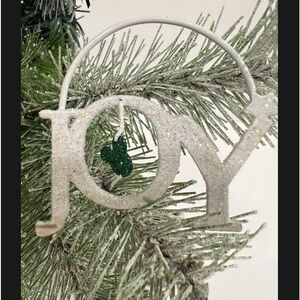 Disney Vintage Mickey White Glitter Ornament Joy Christmas 2x2" Holiday